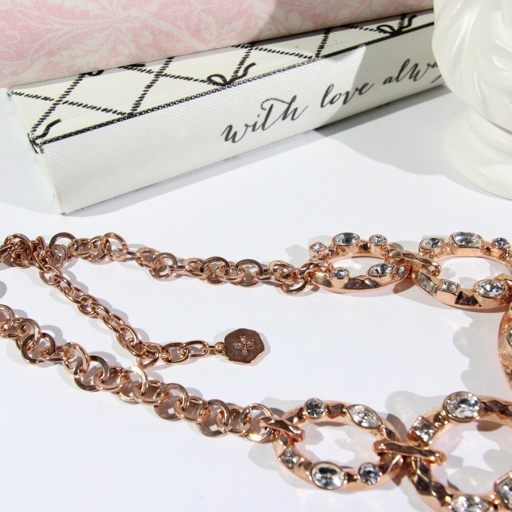 RJ Graziano Rose Gold Tone Necklace with Clear Rhinestones - Picture 5 of 9